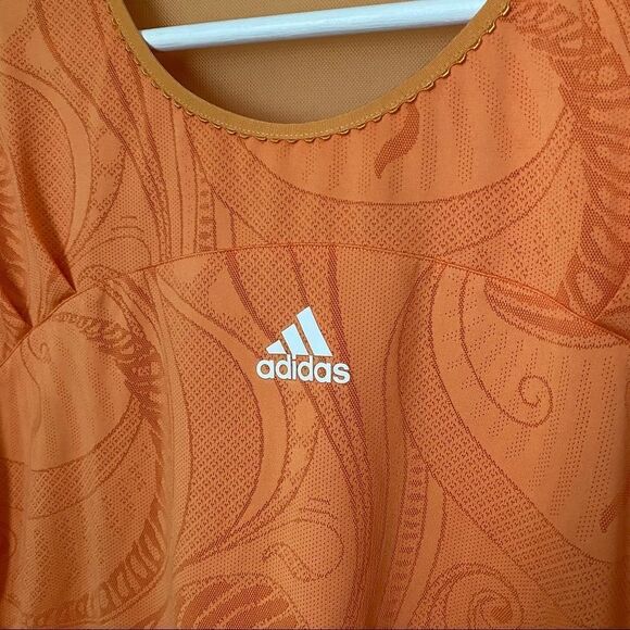 Adidas T-Shirt Top Orange Athletic Workout Athleisure Casual Sheer Climacool - Picture 2 of 12